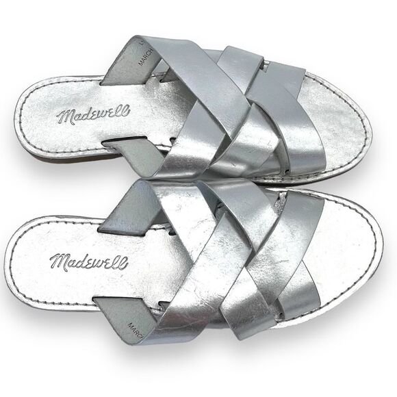 Madewell The Boardwalk Woven Slide Sandal Metallic Silver Leather Women’s Size 7 - Picture 4 of 16